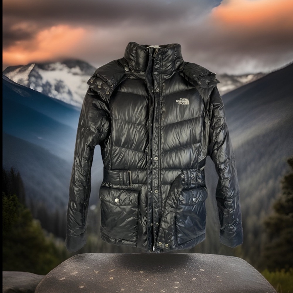 The North Face Black Menlo Belted Down Winter Snow Ski Puffer 550 Parka Jacket - Picture 1 of 4